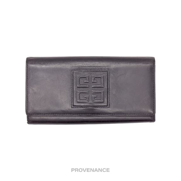 🔴 Givenchy Logo Snap Long Wallet - Black Leather - Picture 1 of 9